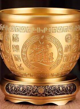 百福铜缸招财进宝聚宝盆纯黄铜米缸客厅摆件家居特大号聚财存钱罐