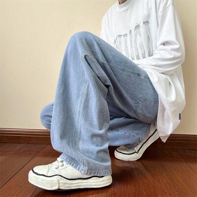 Blue Jeans Men Ankle length Jeans Male Straight Denim Pants
