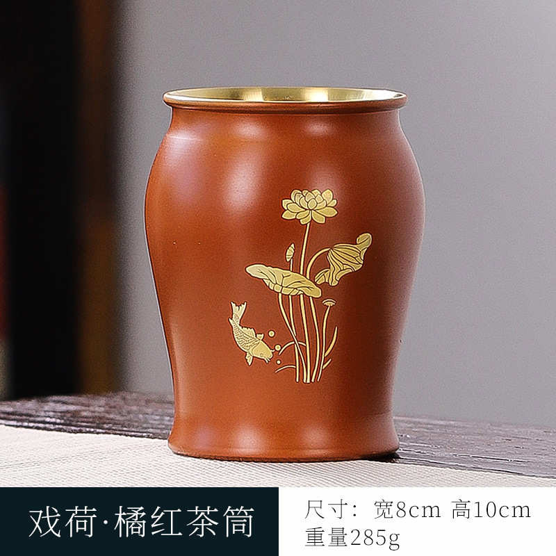 黄铜笔筒中国风轻奢茶筒高级感摆件功夫茶具配件创意大容量收纳盒