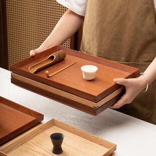 黑胡桃木托 托盘日式长方形茶盘家用木质点心盘客厅高档咖啡托 托