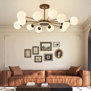 法式 复古客厅吊灯中古风魔豆多头大厅灯玻璃圆球主卧室书房间吊灯