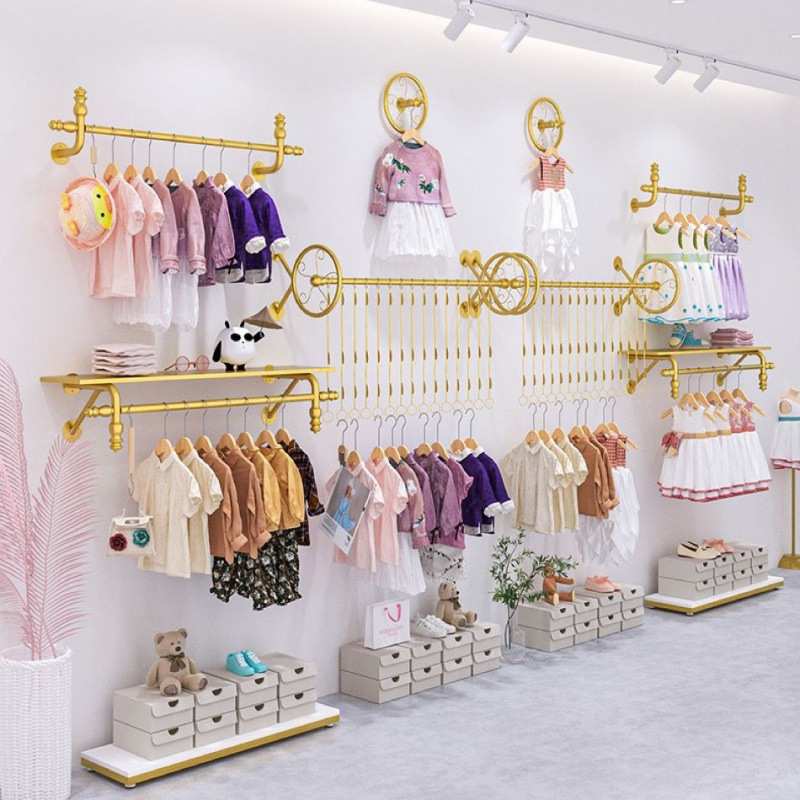 铁架陈列店童装男儿童架装饰女装墙上艺挂服装货架服装店展示架式