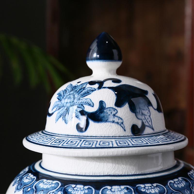 新中式白瓷古典青花陶瓷储物罐家具摆件装饰工艺品纯手工彩绘