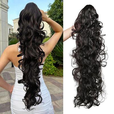 Claw tail Extension 30 Inch Dark Black Curly Clip In Hair Ex