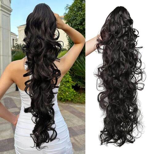 Claw tail Extension 30 Inch Dark Black Curly Clip In Hair Ex