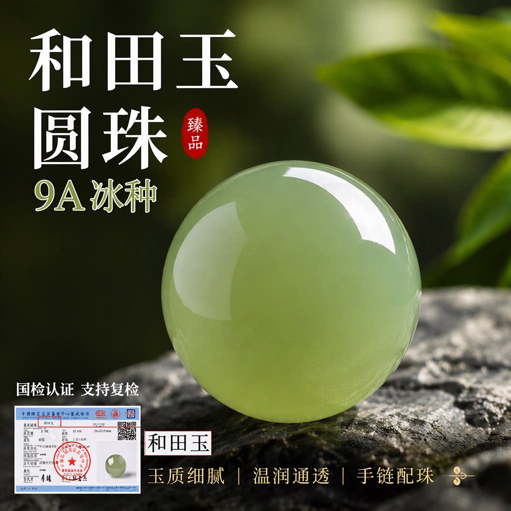 天然和田玉9A冰种圆珠晴水羊脂玉碧玉散珠diy手串手链配珠配件