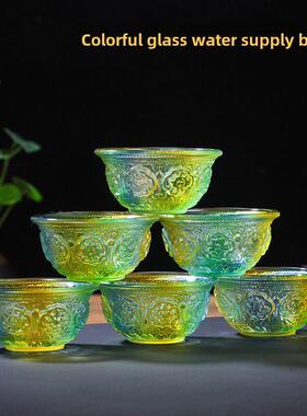 供水杯供佛杯佛前家用供奉摆件彩色吉祥供水碗圣水净水杯琉璃供杯