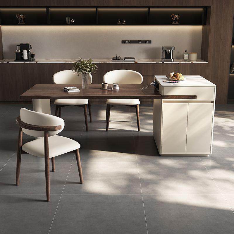 现代简约全实木岛台餐桌一体小户型家用可伸缩高级轻奢餐桌椅组合