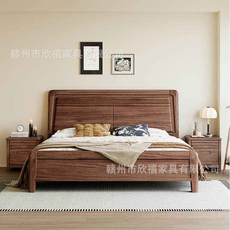 胡构桃木实木床简18双人床现代约米卧室家用双XX-S2人床榫卯结全