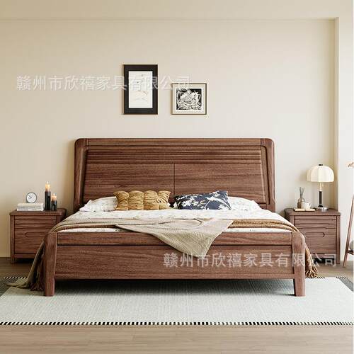 胡构桃木实木床简18双人床现代约米卧室家用双XX-S2人床榫卯结全
