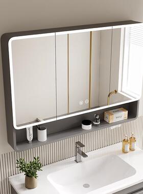 太空铝圆弧金智能浴室镜柜合镜箱卫铝生间挂WNH墙式收纳储物带柜