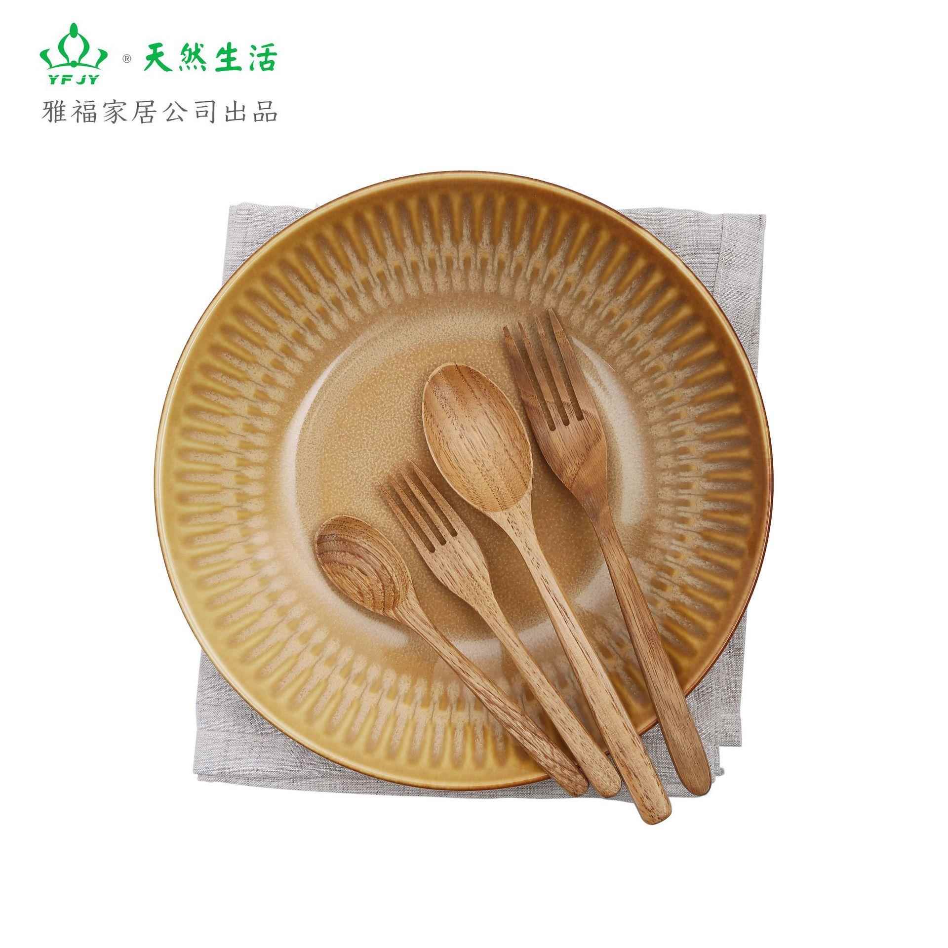 YFJY外贸尾单吾桑日式勺叉套装 勺子叉子四件套木质便捷式餐具