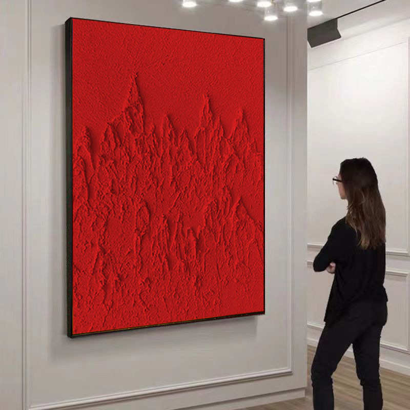 丙烯背景肌理立体画手绘现代挂画玄关客厅抽象油画装饰画过道红色图片