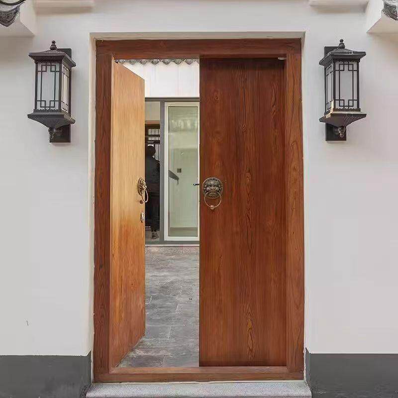 老榆木新中式大门新农村复古庭院进户门老式酒店茶楼实木双开大门