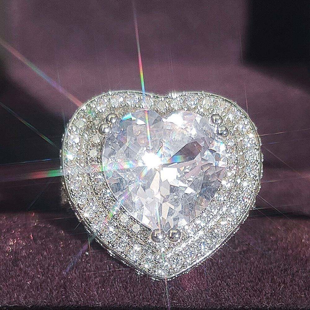 欧美时尚钻戒潮流精致爱心仿真超闪钻石心形女戒指微镶手饰品5788