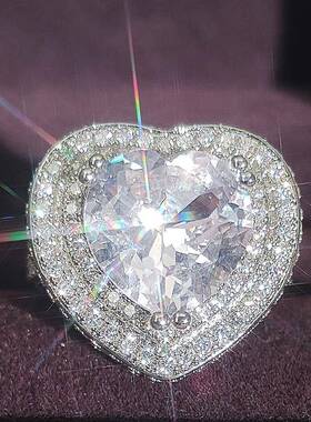 欧美时尚钻戒潮流精致爱心仿真超闪钻石心形女戒指微镶手饰品5788