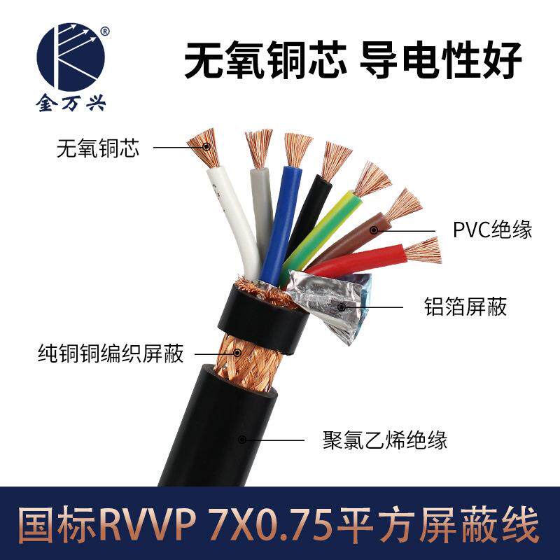 RVVP屏蔽线7*0.75平方国标纯铜7芯电源线通讯控制信号电缆屏蔽线