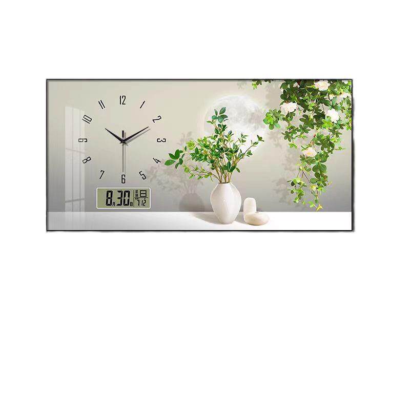 钟表挂钟餐厅装饰画小清晰绿植客厅家用新款奶油风万年历时钟挂画