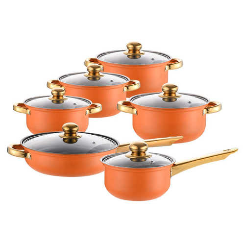 套装不粘锅具pots彩色  12set汤锅件套12pcs煎锅cookware锅