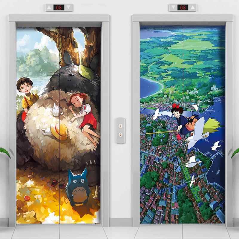 定制电影院商场入户电梯门贴纸装饰贴画一梯一户自粘整张壁纸卡通