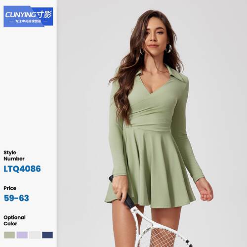 Women'S Golf Tennis Dress Polo Collar Long Sleeve A-Line