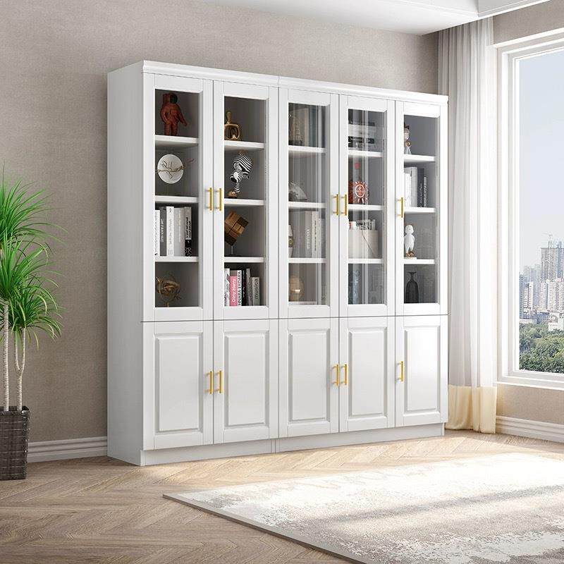 中式实木书柜现代储物组合书橱办公室落地简约大气带玻璃门文件柜