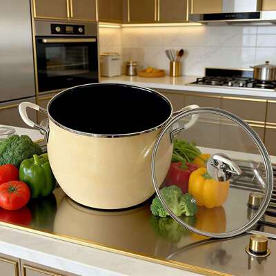 双耳铁锅跨境加厚搪瓷汤锅炖锅6L煮面锅热奶锅Enamel soup pot