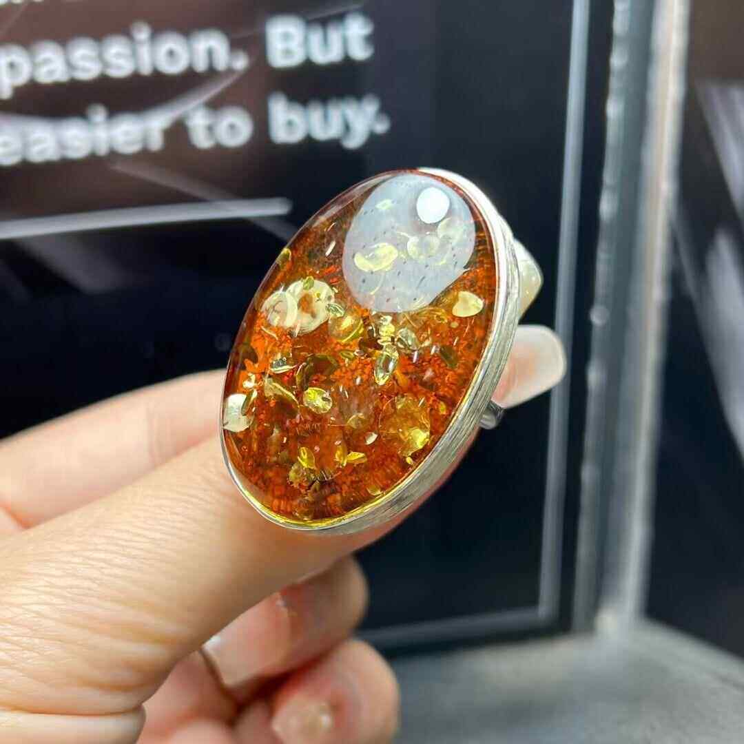 天然花珀原矿石戒指 红皮景观手环 椭圆形欧洲 设计进口 男女款