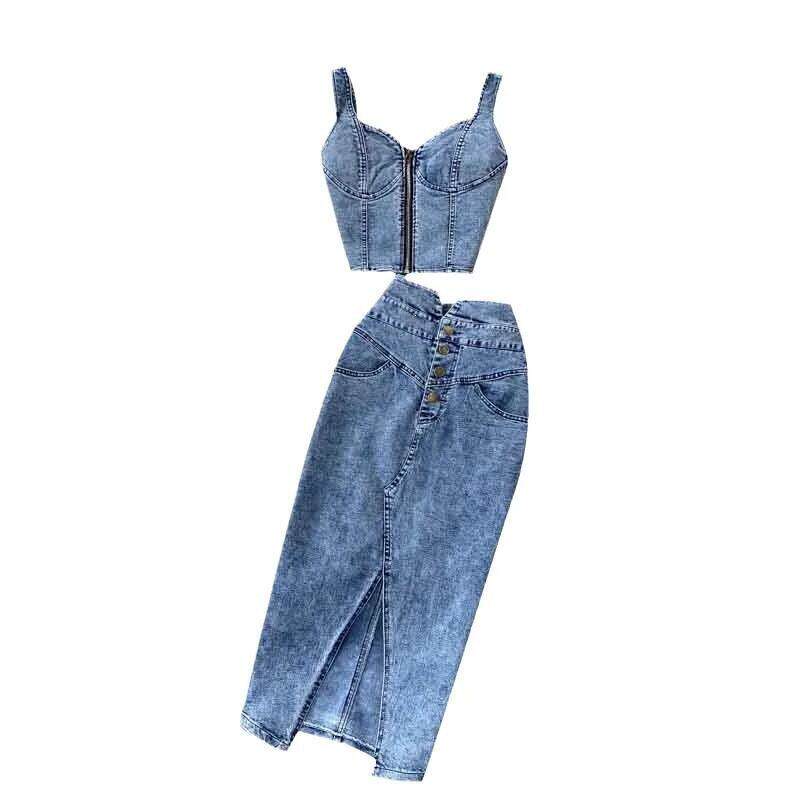 S 50997 Women's Vest Denim Skirt 吊带牛仔裙