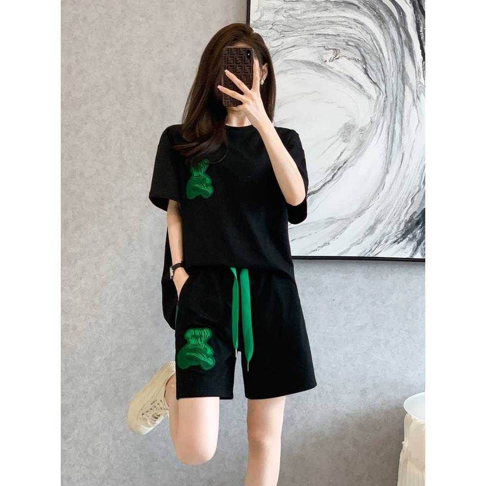 欧洲站运动短裤套装女夏季2025年新款时尚炸街短袖休闲 两件式洋