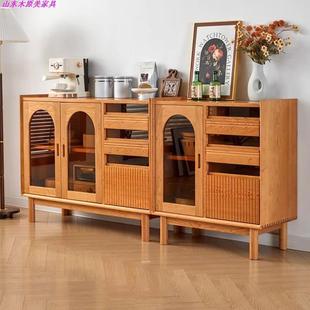 客全实木CBG 黑胡桃边柜简约厅关柜酒日柜玻 465樱桃木玄餐边柜式