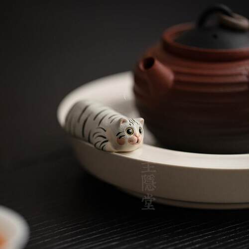 IBD木灰陶瓷壶承手工草猫咪家用干台泡茶托 托盘茶托 托杯托 托壶
