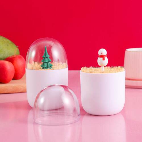 Christmas Toothpick QTip Holder Container Canisters Tree