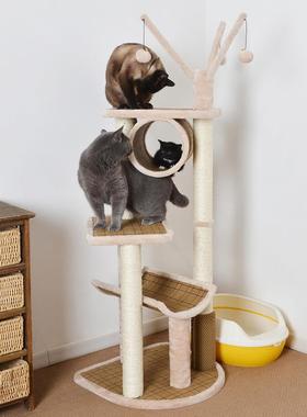 高档瑞凯猫爬架剑麻跳台藤席抓板猫架猫树猫窝一体刘家人猫竹编猫