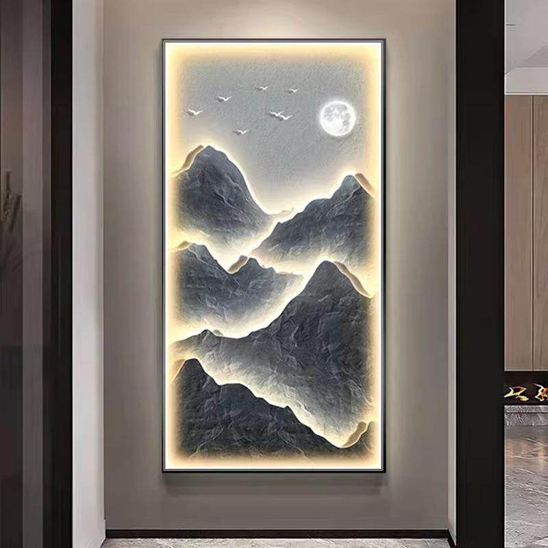 入户过道挂画现代正对门轻奢发光灯画玄关装饰画走廊墙面高档壁画