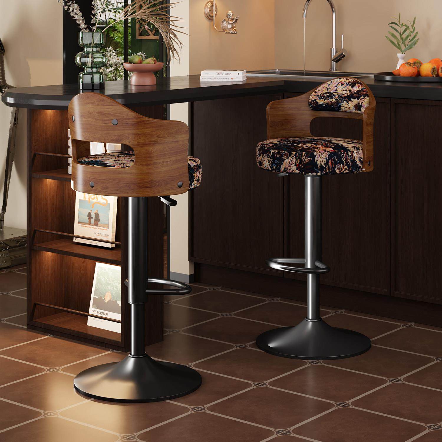 家用复古风高脚椅子吧台椅可升降旋转凳坐高厨房岛台实木吧台凳子,住宅家具,家用高脚椅,淘宝优惠券,粉丝福利购,淘宝优惠卷