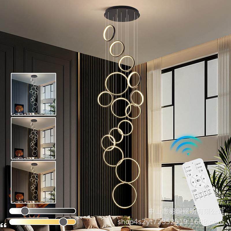 现代简约公寓loft复式楼大吊灯别墅挑空客厅长吊灯旋转楼梯间吊灯