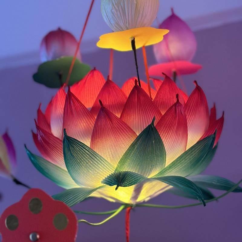 秦淮传统荷花花灯 元宵节手提式纸灯笼 儿童手工花灯成品发光款式