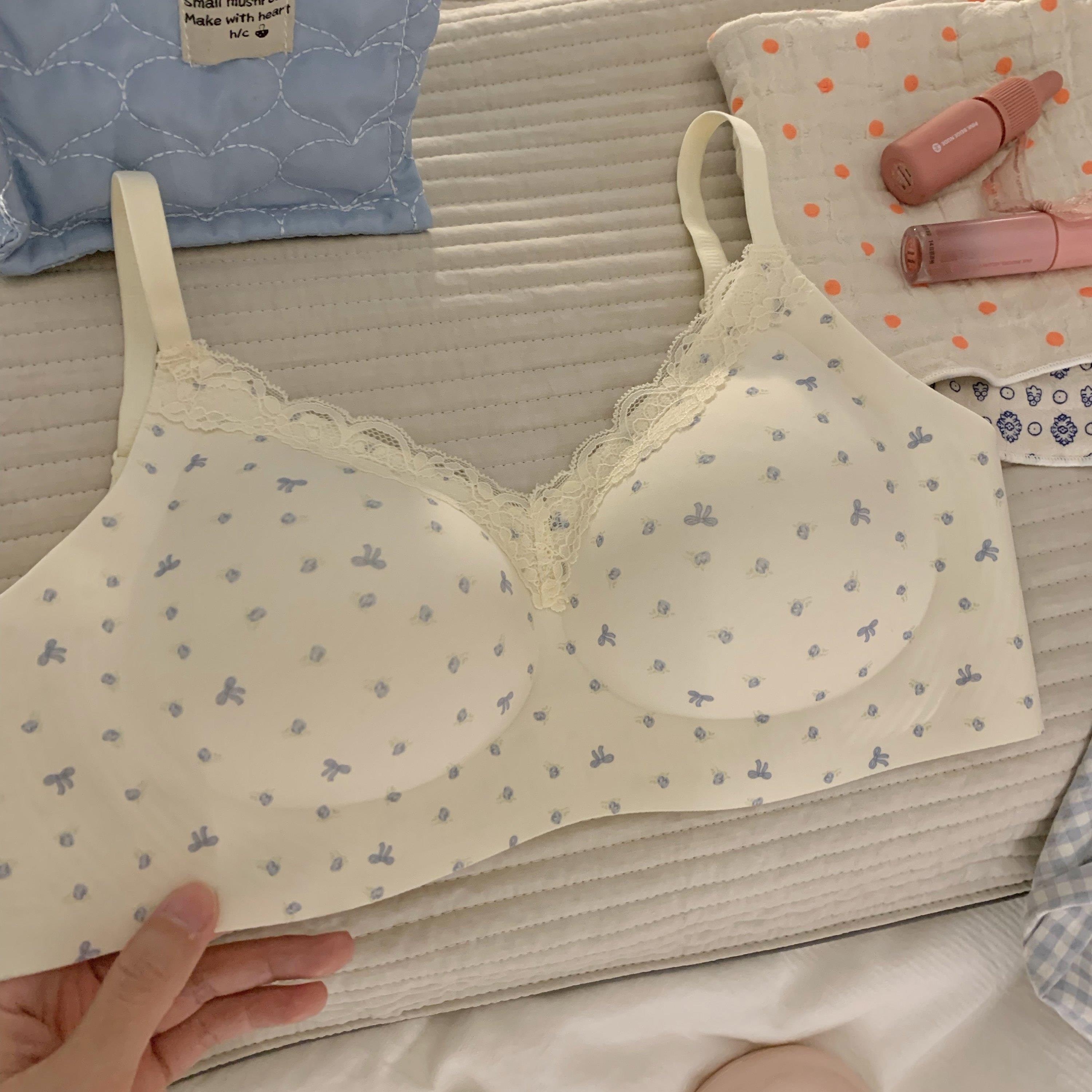 法式无痕碎花内衣女薄款收副乳防下垂小胸聚拢少女纯欲蕾丝文胸罩
