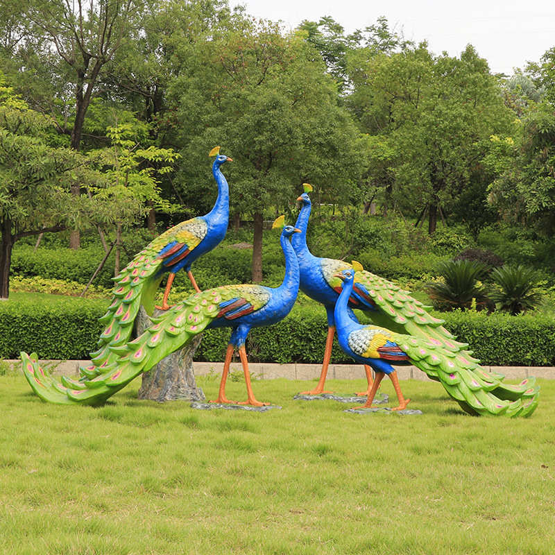 户外仿真孔雀开屏玻璃钢雕塑公园林动物装饰摆件庭院景观花园小品