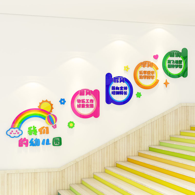 幼儿园楼梯墙面装饰校园环创主题文化墙教育机构背景布置立体墙贴