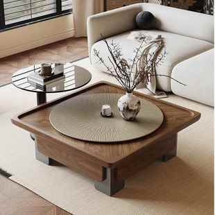 太阳风意式极简茶几桌轻奢诧寂方形茶几客厅胡桃木女神家用纹组合
