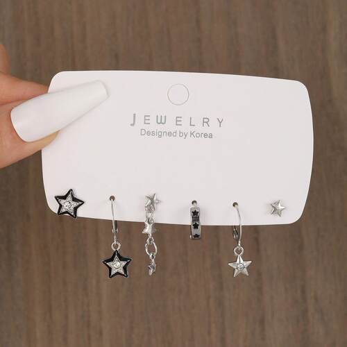 Earrings 6-piece set跨境十字架星星6件套黑暗星星耳扣套装耳饰