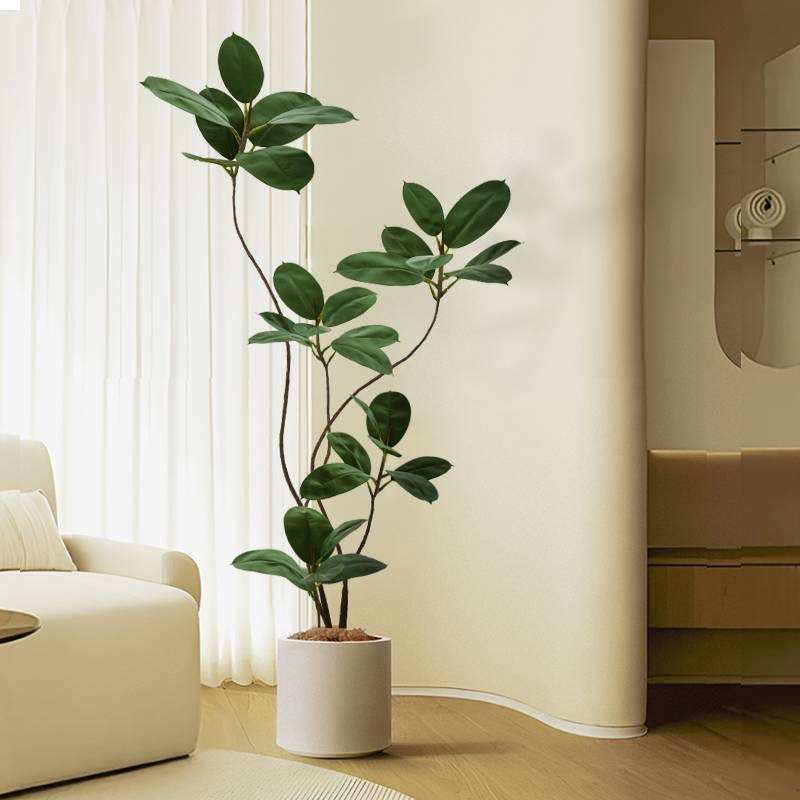 橡皮树仿真绿植绿橡树客厅落地摆件室内大型仿生盆栽假植物装饰树