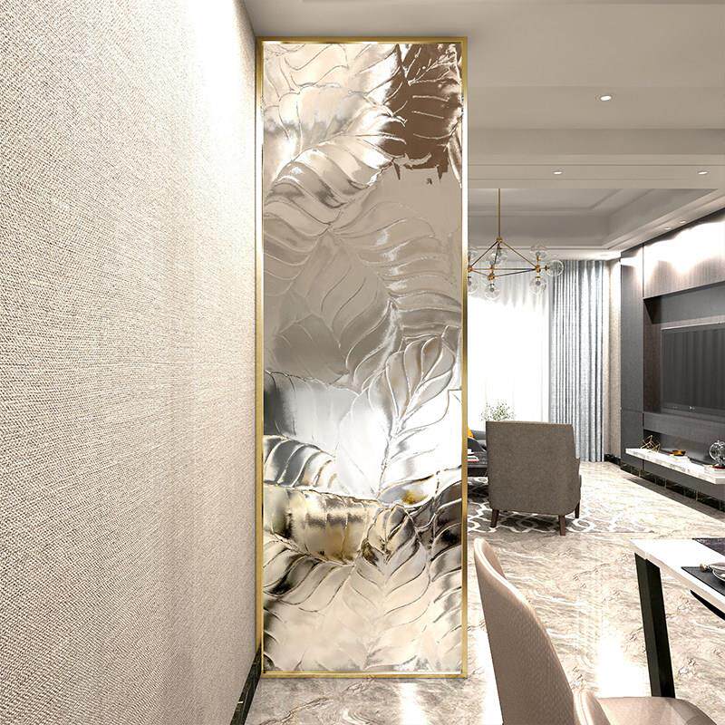 定制小敏家同款轻奢雕花钢化艺术玻璃隔断屏风客厅玄关隔断墙家用