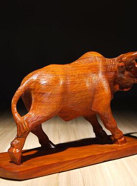 高档梨花木雕刻牛摆件实木工艺送品家居客厅玄关铺办公室装饰开业
