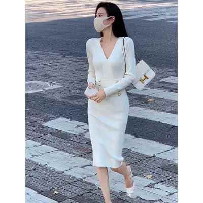 MUAMY秋季新款法式女神范御姐轻奢高级感气质打底内搭针织连衣裙