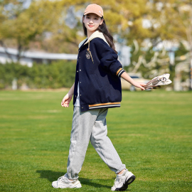 初中生春秋休闲套装女孩拉链，衫棒球服高中生，学院风减龄运动两件套