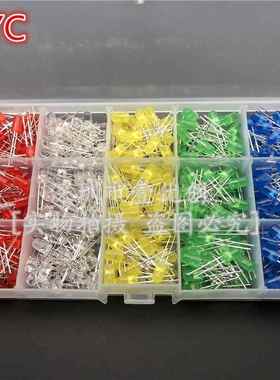 F5mm5种颜色LED直插LED灯套红黄蓝绿白灯各100个共500个盒装