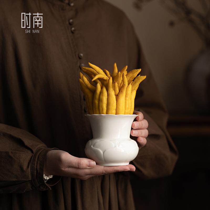 中禅意佛手托盘花瓶可水养佛手【定窑白瓜水式培器高颜值佛手果摆